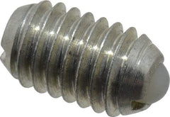 Vlier - 3/8-16, 0.188" Ball Diam, 0.625" Body Length, 0.048" Max Ball Reach, Threaded Ball Plunger - Steel Body, Nylon Ball, 2.5 Lb Initial End Force, 5 Lb Final End Force, Locking Element - Exact Tool & Supply