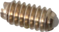 Vlier - 5-40, 0.062" Ball Diam, 0.25" Body Length, 0.02" Max Ball Reach, Threaded Ball Plunger - Stainless Steel Body, Nylon Ball, 0.25 Lb Initial End Force, 0.75 Lb Final End Force, Locking Element - Exact Tool & Supply