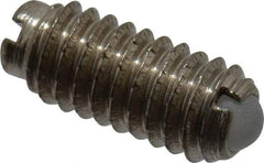 Vlier - 6-40, 0.078" Ball Diam, 0.312" Body Length, 0.023" Max Ball Reach, Threaded Ball Plunger - Stainless Steel Body, Nylon Ball, 0.5 Lb Initial End Force, 1 Lb Final End Force, Locking Element - Exact Tool & Supply