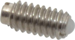 Vlier - 8-32, 0.094" Ball Diam, 0.344" Body Length, 0.025" Max Ball Reach, Threaded Ball Plunger - Stainless Steel Body, Nylon Ball, 0.5 Lb Initial End Force, 1.25 Lb Final End Force, Locking Element - Exact Tool & Supply