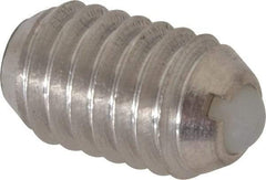 Vlier - 3/8-16, 0.188" Ball Diam, 0.625" Body Length, 0.048" Max Ball Reach, Threaded Ball Plunger - Stainless Steel Body, Nylon Ball, 5 Lb Initial End Force, 10 Lb Final End Force - Exact Tool & Supply