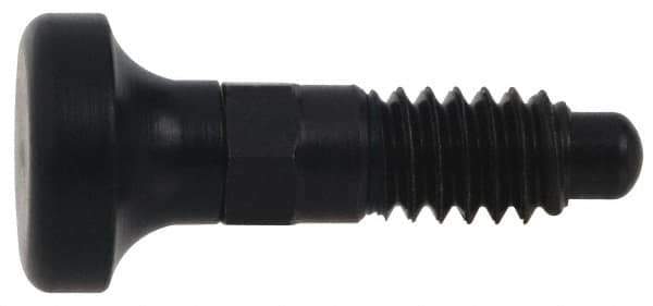 Vlier - 1/4-20, 0.16" Max Plunger Diam, 0.12 Lb Init to 0.36 Lb Final End Force, Knob Handle Plunger - Delrin Knob, 0.63" Body Length, 1/2" Length Under Head/Shoulder, 0.13" Plunger Projection - Exact Tool & Supply
