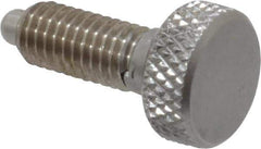Vlier - 10-32, 0.4" Thread Length, 0.104" Max Plunger Diam, 0.5 Lb Init to 3 Lb Final End Force, Knob Handle Plunger - Knurled Knob, 0.46" Body Length, 0.4" Length Under Head/Shoulder, 3/32" Plunger Projection - Exact Tool & Supply