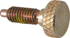 Vlier - M6x1.0, 0.512" Thread Length, 0.118" Max Plunger Diam, 1 Lb Init to 4 Lb Final End Force, Knob Handle Plunger - Knurled Knob, 0.63" Body Length, 0.512" Length Under Head/Shoulder, 0.118" Plunger Projection - Exact Tool & Supply