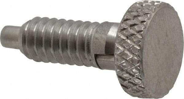 Vlier - 1/4-20, 0.4" Thread Length, 0.123 to 1/8" Max Plunger Diam, 0.5 Lb Init to 2 Lb Final End Force, Locking Knob Handle Plunger - Knurled Knob, 0.53" Length Under Head/Shoulder, 1/8" Plunger Projection - Exact Tool & Supply