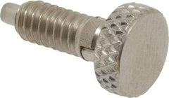 Vlier - 1/4-20, 0.4" Thread Length, 0.123 to 1/8" Max Plunger Diam, 0.5 Lb Init to 2 Lb Final End Force, Locking Knob Handle Plunger - Knurled Knob, 0.53" Length Under Head/Shoulder, 1/8" Plunger Projection - Exact Tool & Supply