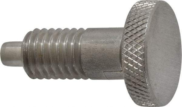 Vlier - 1/2-13, 0.65" Thread Length, 1/4 to 1/4" Max Plunger Diam, 0.5 Lb Init to 4 Lb Final End Force, Locking Knob Handle Plunger - Knurled Knob, 0.9" Length Under Head/Shoulder, 1/4" Plunger Projection - Exact Tool & Supply
