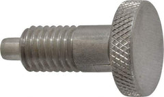 Vlier - 1/2-13, 0.65" Thread Length, 1/4 to 1/4" Max Plunger Diam, 0.5 Lb Init to 4 Lb Final End Force, Locking Knob Handle Plunger - Knurled Knob, 0.9" Length Under Head/Shoulder, 1/4" Plunger Projection - Exact Tool & Supply