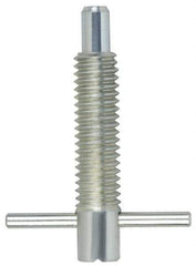 Vlier - M6x1.0 Thread, 1" Body Length, 1/4" Plunger Projection, 0.16" Plunger Diam, Steel, Locking T Handle Plunger - 0.8" Thread Length, 1.1" Handle Length, 1.1" Plunger Length, 1 Lb Initial End Force, 2-1/2 Lb Final End Force, Locking Element - Exact Tool & Supply