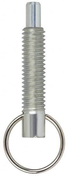 Vlier - M10x1.5, 1.2" Thread Length, 6mm Plunger Diam, 9.5mm Plunger Projection, 9 N Init to 17.8 N Final End Force, Stainless Steel Locking Pull Ring Plunger - Exact Tool & Supply