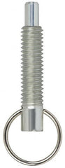 Vlier - M6x1.0, 0.8" Thread Length, 4mm Plunger Diam, 6.4mm Plunger Projection, 4.4 N Init to 11 N Final End Force, Stainless Steel Locking Pull Ring Plunger - Exact Tool & Supply