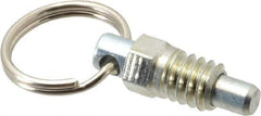 Vlier - 1/4-20, 0.31" Thread Length, 0.16" Plunger Diam, 0.19" Plunger Projection, 0.5 Lb Init to 2 Lb Final End Force, Steel Pull Ring Plunger - 0.31" Len Under Head, 0.44" Body Len, 0.62" Ring Diam, 0.62" Plunger Len, 1/4" Hex, 0.18" Head Height - Exact Tool & Supply
