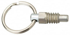 Vlier - M6x1.0, 0.31" Thread Length, 0.16" Plunger Diam, 0.19" Plunger Projection, 0.5 Lb Init to 2 Lb Final End Force, Steel Pull Ring Plunger - Exact Tool & Supply