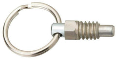 Vlier - M6x1.0, 0.31" Thread Length, 0.16" Plunger Diam, 0.19" Plunger Projection, 0.5 Lb Init to 2 Lb Final End Force, Stainless Steel Pull Ring Plunger - 0.31" Len Under Head, 0.44" Body Len, 3/4" Ring Diam, 0.62" Plunger Len, 6mm Hex, 0.13" Head Height - Exact Tool & Supply