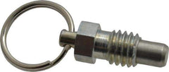 Vlier - 3/8-16, 0.31" Thread Length, 1/4" Plunger Diam, 0.28" Plunger Projection, 0.75 Lb Init to 3 Lb Final End Force, Steel Pull Ring Plunger - 0.44" Len Under Head, 0.63" Body Len, 3/4" Ring Diam, 0.82" Plunger Len, 0.38" Hex, 0.19" Head Height - Exact Tool & Supply