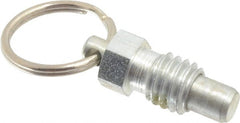 Vlier - 3/8-16, 0.31" Thread Length, 1/4" Plunger Diam, 0.28" Plunger Projection, 0.75 Lb Init to 3 Lb Final End Force, Steel Pull Ring Plunger - Exact Tool & Supply