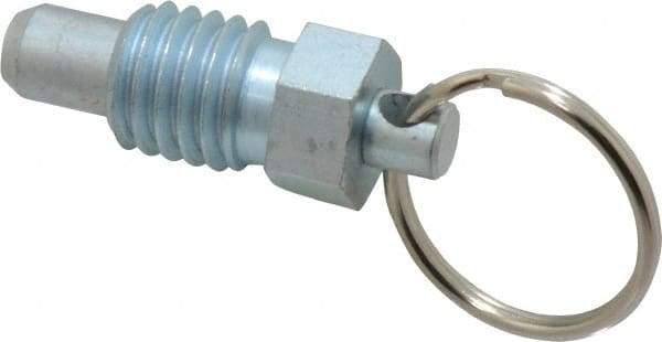 Vlier - 1/2-13, 0.43" Thread Length, 0.31" Plunger Diam, 0.38" Plunger Projection, 1 Lb Init to 4 Lb Final End Force, Steel Pull Ring Plunger - 0.56" Len Under Head, 0.81" Body Len, 1" Ring Diam, 1.06" Plunger Len, 1/2" Hex, 1/4" Head Height - Exact Tool & Supply