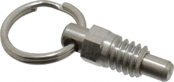 Vlier - 1/4-20, 0.31" Thread Length, 0.16" Plunger Diam, 0.19" Plunger Projection, 0.5 Lb Init to 2 Lb Final End Force, Stainless Steel Pull Ring Plunger - Exact Tool & Supply