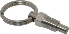 Vlier - 1/4-20, 0.31" Thread Length, 0.16" Plunger Diam, 0.19" Plunger Projection, 0.5 Lb Init to 2 Lb Final End Force, Stainless Steel Pull Ring Plunger - Exact Tool & Supply