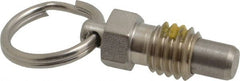 Vlier - 3/8-16, 0.31" Thread Length, 1/4" Plunger Diam, 0.28" Plunger Projection, 0.75 Lb Init to 3 Lb Final End Force, Stainless Steel Pull Ring Plunger - Exact Tool & Supply