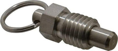 Vlier - 5/8-11, 0.56" Thread Length, 0.38" Plunger Diam, 0.44" Plunger Projection, 1.25 Lb Init to 5 Lb Final End Force, Stainless Steel Pull Ring Plunger - 0.69" Len Under Head, 1" Body Len, 1" Ring Diam, 1.31" Plunger Len, 0.62" Hex, 0.31" Head Height - Exact Tool & Supply