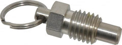 Vlier - 5/8-11, 0.56" Thread Length, 0.38" Plunger Diam, 0.44" Plunger Projection, 1.25 Lb Init to 5 Lb Final End Force, Stainless Steel Pull Ring Plunger - Exact Tool & Supply