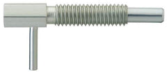 Vlier - M6x1.0, 0.788" Thread Length, 4mm Plunger Diam, 2.2 N Init to 11.1 N Final End Force, Stainless Steel Locking L Handle Plunger - 32mm Body Length, 20mm Length Under Head, Locking Element, 10mm Plunger Projection - Exact Tool & Supply