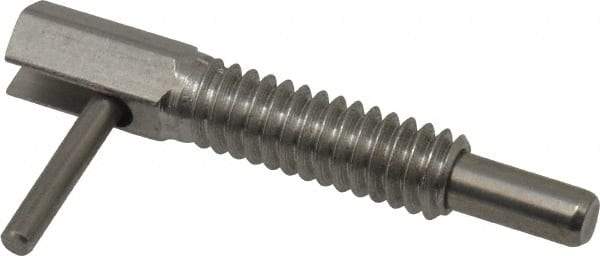 Vlier - 1/4-20, 0.8" Thread Length, 0.16" Plunger Diam, 0.5 Lb Init to 2.5 Lb Final End Force, Stainless Steel Locking L Handle Plunger - 1-1/4" Body Length, 0.8" Length Under Head, 0.38" Plunger Projection - Exact Tool & Supply