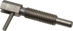 Vlier - M10x1.5, 1.17" Thread Length, 6mm Plunger Diam, 3.3 N Init to 16.7 N Final End Force, Stainless Steel Locking L Handle Plunger - 51mm Body Length, 33mm Length Under Head, 14mm Plunger Projection - Exact Tool & Supply