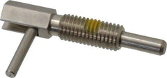 Vlier - M12x1.75, 1.11" Thread Length, 7mm Plunger Diam, 4.5 N Init to 22.3 N Final End Force, Stainless Steel Locking L Handle Plunger - 54mm Body Length, 32mm Length Under Head, Locking Element, 19mm Plunger Projection - Exact Tool & Supply