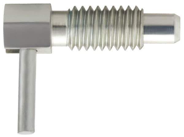 Vlier - 1/4-20 Thread, 1/2" Thread Length, 0.16" Plunger Diam, 0.12 Lb Init to 0.5 Lb Final End Force, Stainless Steel Locking L Handle Plunger - 3/4" Body Length, 1/2" Length Under Head, 0.2" Plunger Projection - Exact Tool & Supply