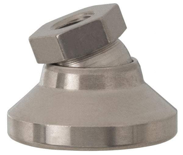 Vlier - 525 Lb Capacity, 10-32 Thread, 17/32" OAL, Stainless Steel Stud, Tapped Pivotal Socket Mount Leveling Pad - 3/4" Base Diam, Elastomer Pad, 3/8" Hex - Exact Tool & Supply