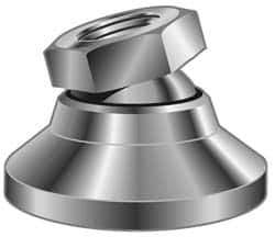 Vlier - 6000 Lb Capacity, 5/8-11 Thread, 1-1/4" OAL, Stainless Steel Stud, Tapped Pivotal Socket Mount Leveling Pad - 2-1/2" Base Diam, Stainless Steel Pad, 7/8" Hex - Exact Tool & Supply