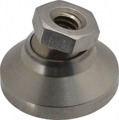 Vlier - 1100 Lb Capacity, 1/4-20 Thread, 45/64" OAL, Stainless Steel Stud, Tapped Pivotal Socket Mount Leveling Pad - 1" Base Diam, Stainless Steel Pad, 1/2" Hex - Exact Tool & Supply