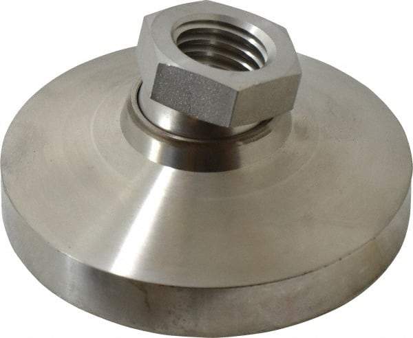 Vlier - 7200 Lb Capacity, 3/4-10 Thread, 1-1/2" OAL, Stainless Steel Stud, Tapped Pivotal Socket Mount Leveling Pad - 3" Base Diam, Stainless Steel Pad, 1-1/16" Hex - Exact Tool & Supply