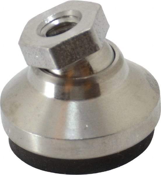 Vlier - 800 Lb Capacity, 1/4-20 Thread, 45/64" OAL, Stainless Steel Stud, Tapped Pivotal Socket Mount Leveling Pad - 1" Base Diam, Elastomer Pad, 1/2" Hex - Exact Tool & Supply