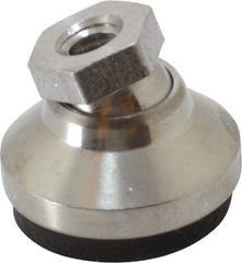 Vlier - 800 Lb Capacity, 1/4-20 Thread, 45/64" OAL, Stainless Steel Stud, Tapped Pivotal Socket Mount Leveling Pad - 1" Base Diam, Elastomer Pad, 1/2" Hex - Exact Tool & Supply