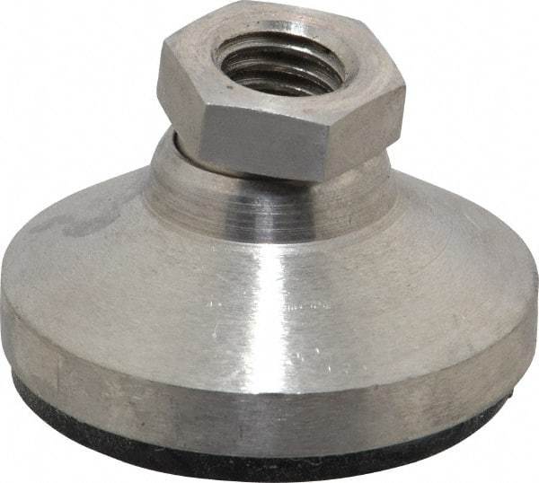 Vlier - 3750 Lb Capacity, 1/2-13 Thread, 1-1/8" OAL, Stainless Steel Stud, Tapped Pivotal Socket Mount Leveling Pad - 1-7/8" Base Diam, Elastomer Pad, 3/4" Hex - Exact Tool & Supply