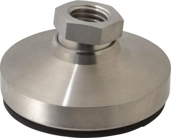 Vlier - 5400 Lb Capacity, 3/4-10 Thread, 1-1/2" OAL, Stainless Steel Stud, Tapped Pivotal Socket Mount Leveling Pad - 3" Base Diam, Elastomer Pad, 1-1/16" Hex - Exact Tool & Supply