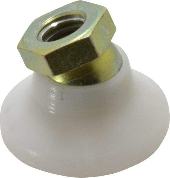 Vlier - 300 Lb Capacity, 3/8-16 Thread, 7/8" OAL, Steel Stud, Tapped Pivotal Socket Mount Leveling Pad - 1-1/4" Base Diam, Delrin Pad, 5/8" Hex - Exact Tool & Supply