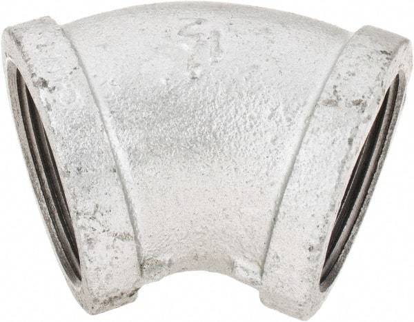 B&K Mueller - Class 150, 1-1/2" Galvanized Pipe 45° Elbow - Threaded, Malleable Iron - Exact Tool & Supply