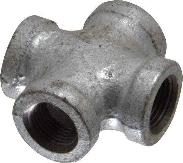 B&K Mueller - Class 150, 3/8" Galvanized Pipe Cross - Threaded, Malleable Iron - Exact Tool & Supply