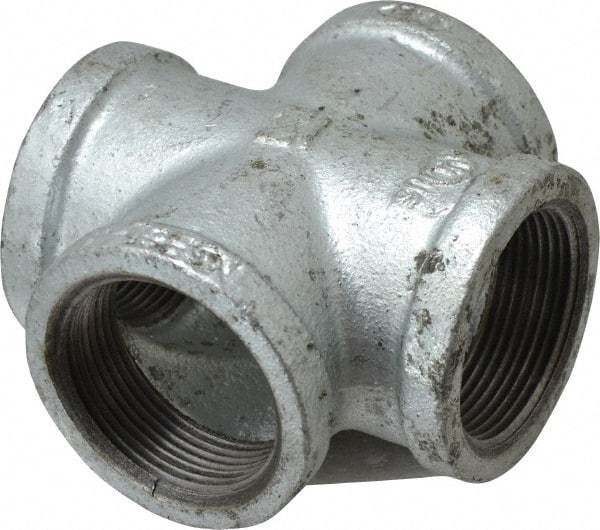B&K Mueller - Class 150, 1-1/2" Galvanized Pipe Cross - Threaded, Malleable Iron - Exact Tool & Supply