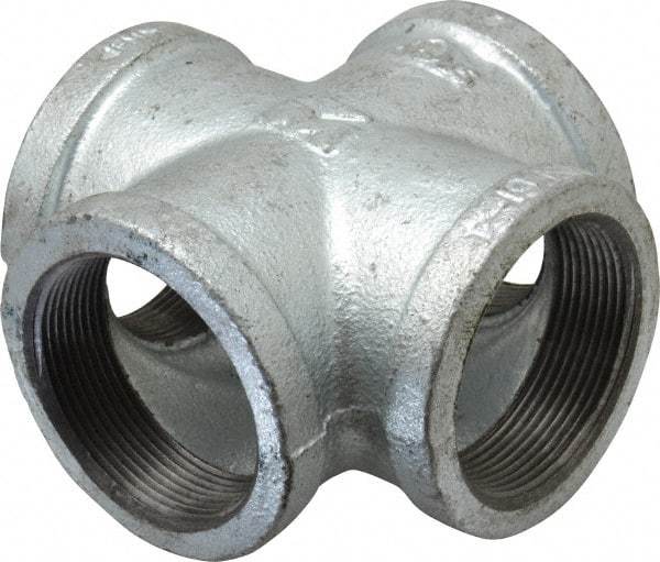 B&K Mueller - Class 150, 2" Galvanized Pipe Cross - Threaded, Malleable Iron - Exact Tool & Supply