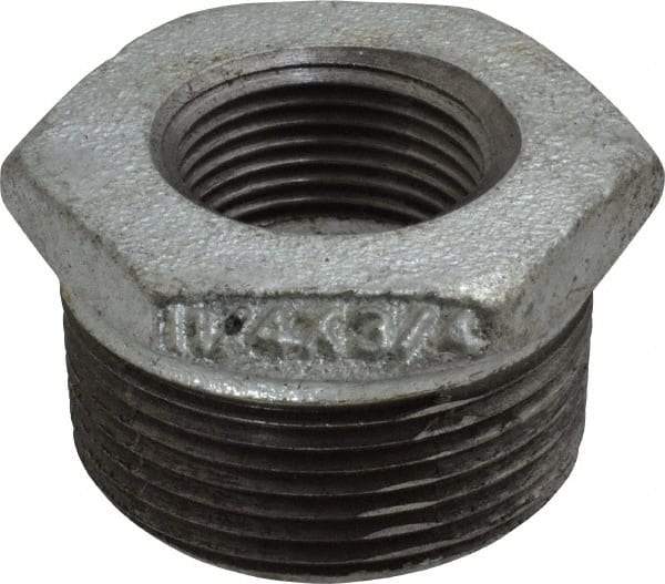 B&K Mueller - Class 150, 1-1/4 x 3/4" Galvanized Pipe Hex Bushing - Threaded, Malleable Iron - Exact Tool & Supply