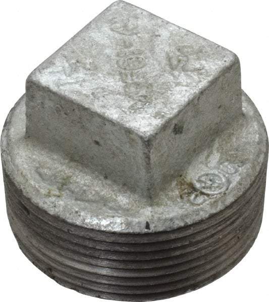 B&K Mueller - Class 150, 1-1/2" Galvanized Pipe Square Plug - Threaded, Malleable Iron - Exact Tool & Supply