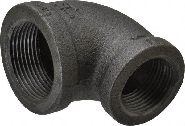 B&K Mueller - Size 1-1/4 x 1", Class 150, Malleable Iron Black Pipe 90° Reducing Elbow - 150 psi, Threaded End Connection - Exact Tool & Supply