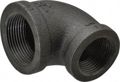 B&K Mueller - Size 1-1/4 x 1", Class 150, Malleable Iron Black Pipe 90° Reducing Elbow - 150 psi, Threaded End Connection - Exact Tool & Supply