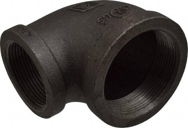 B&K Mueller - Size 2 x 1-1/2", Class 150, Malleable Iron Black Pipe 90° Reducing Elbow - 150 psi, Threaded End Connection - Exact Tool & Supply