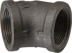 B&K Mueller - Size 1-1/4", Class 150, Malleable Iron Black Pipe 45° Elbow - 150 psi, Threaded End Connection - Exact Tool & Supply